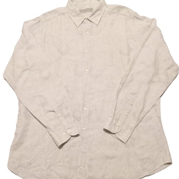 Etro Button Up Shirt Men 2XL White Floral Paisley Shadow All Over Graphic Design - Picture 1 of 16